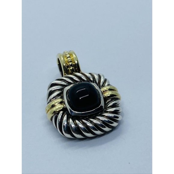 Authentic Renaissance David Yurman Sterling 14K Black Cabochon Enhancer Pendant - Picture 3 of 10